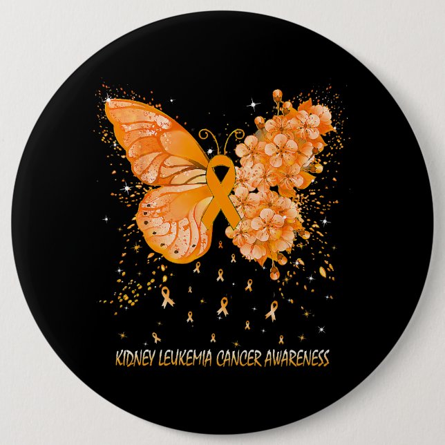 Womens Butterfly Kidney Leukaemia Cancer Awareness 6 Inch Round Button (Front)