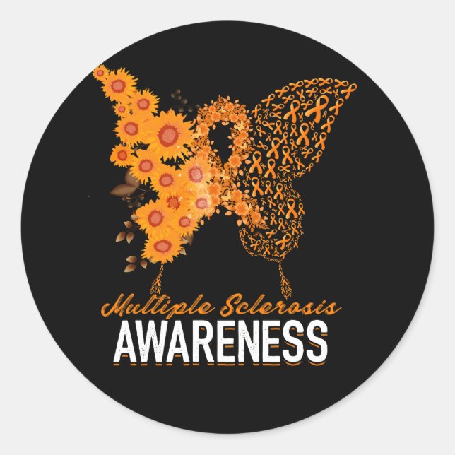 Womens Butterfly Multiple Sclerosis MS Awareness O Classic Round Sticker (Front)