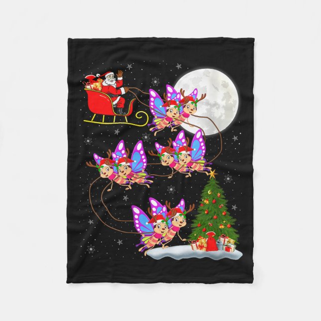 Womens Butterfly Santa Sleigh Flying Funny Magical Fleece Blanket (Front)