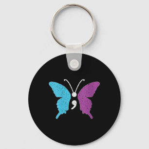 Womens Butterfly Semicolon Purple & Teal Suici Keychain