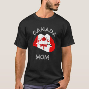 Womens Canada Mom Canadian Flag Lip Maple Leaf Can T-Shirt