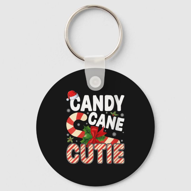 Womens Candy Cane Christmas Pajamas Xmas Santa Hat Keychain (Front)