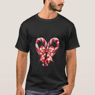 Womens Candy Cane Heart Coquette Bow Christmas Gir T-Shirt