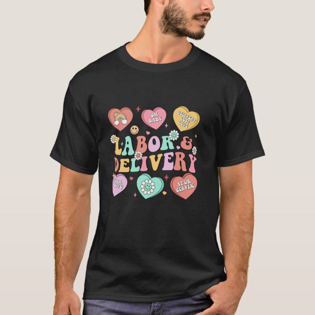 Womens Candy Heart Labour and Delivery Nurse Valen T-Shirt (Front)