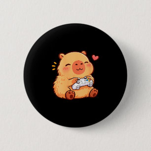 Women's capybara kawaii anime playing video games 2 inch round button
