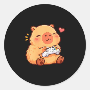 Women's capybara kawaii anime playing video games classic round sticker