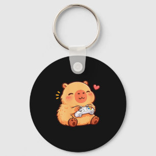 Women's capybara kawaii anime playing video games keychain