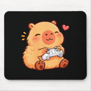 Women's capybara kawaii anime playing video games mouse pad