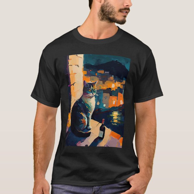 womens cat and wine T-Shirt (Front)