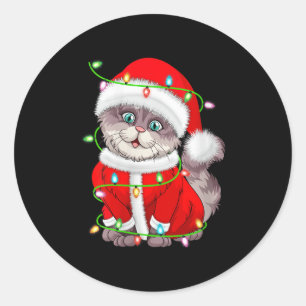 Womens Cat Christmas Lights Santa Costume Cute Ani Classic Round Sticker