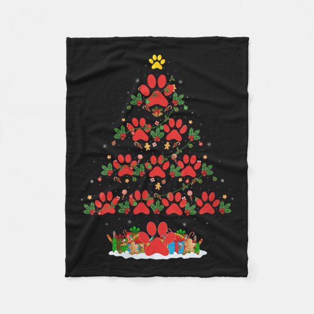 Womens Cat Dog Paw Christmas Tree Pajamas Puppy Do Fleece Blanket (Front)