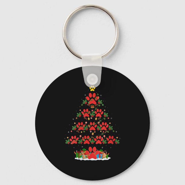 Womens Cat Dog Paw Christmas Tree Pajamas Puppy Do Keychain (Front)