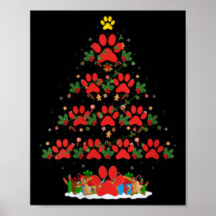 Womens Cat Dog Paw Christmas Tree Pajamas Puppy Do Poster