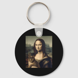 Womens Cat Lover Mona Lisa Cat Kitten Keychain