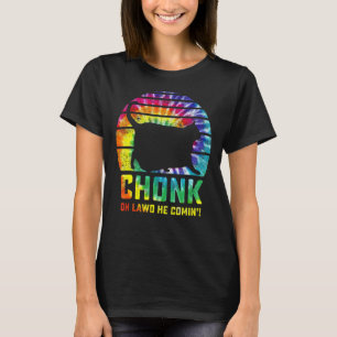 Womens Cat Mom Chonk Oh Lawd He Comin' Tie Dye Cat T-Shirt