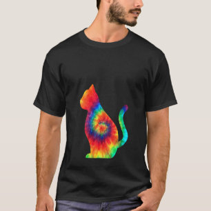 Womens Cat Retro Tie Dye Colourful Tye Dye Kitten T-Shirt