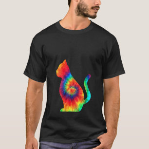 Womens Cat Retro Tie Dye Colourful Tye Dye Kitten T-Shirt