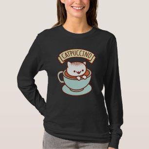 Women's Cat T-Shirt Long Sleeve - "CATPUCCINO"