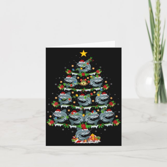 Womens Catfish Xmas Lights Santa Catfish Christmas Card (Front)