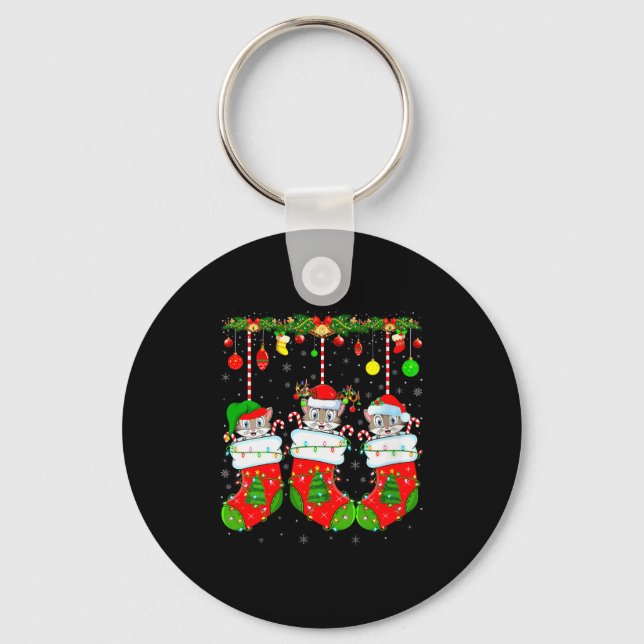 Womens Cats In Christmas Socks Funny Pet Animal Ca Keychain (Front)
