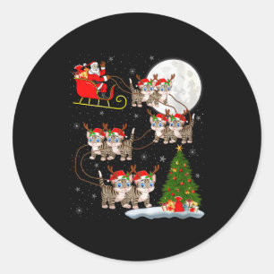 Womens Cats Santa Sleigh Flying Funny Magical Chri Classic Round Sticker