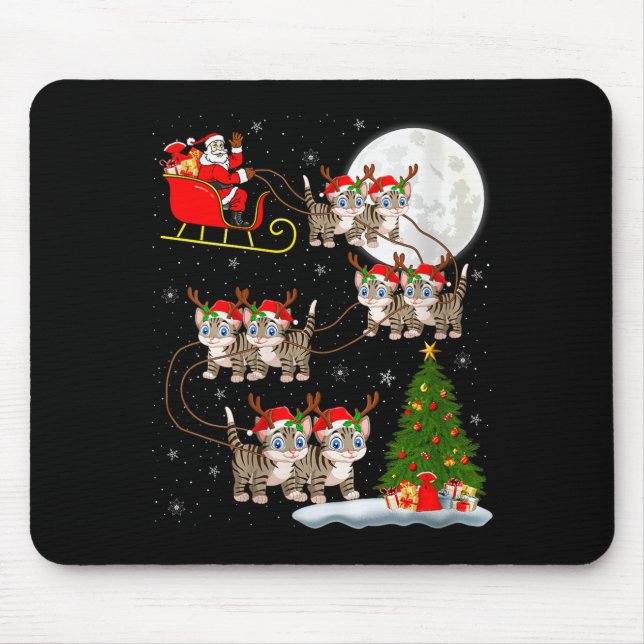 Womens Cats Santa Sleigh Flying Funny Magical Chri Mouse Pad (Front)