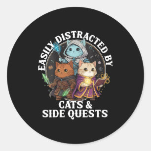 Womens Cats Side Quest Distracted Tabletop Funny S Classic Round Sticker