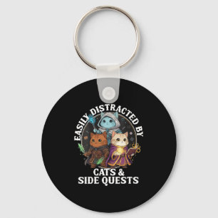 Womens Cats Side Quest Distracted Tabletop Funny S Keychain