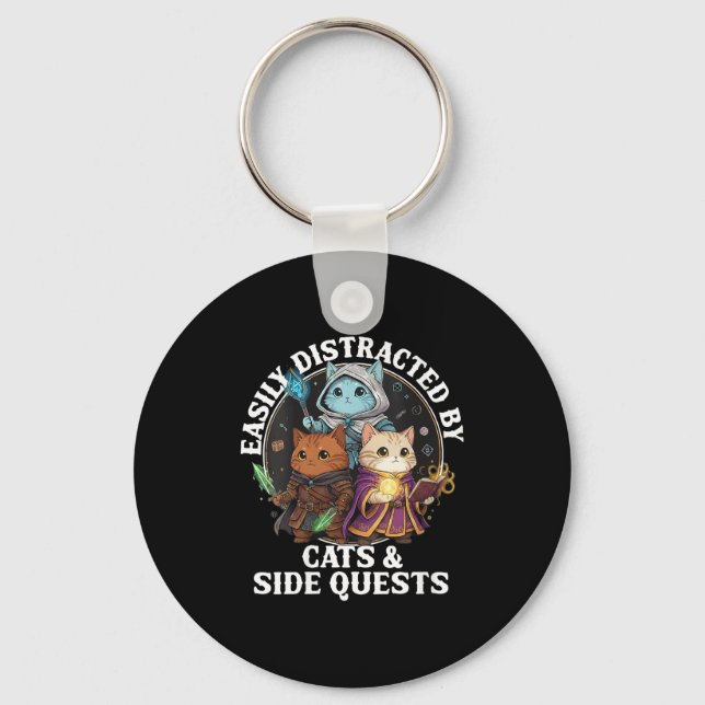 Womens Cats Side Quest Distracted Tabletop Funny S Keychain (Front)