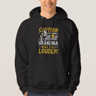 Womens Caution softball grandma baseball team pla Hoodie