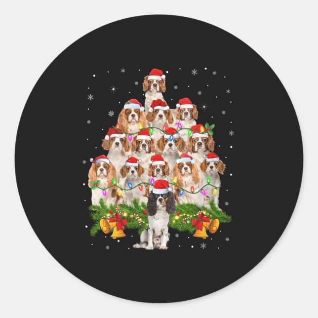 Womens Cavalier King Charles Spaniel Christmas Tre Classic Round Sticker (Front)