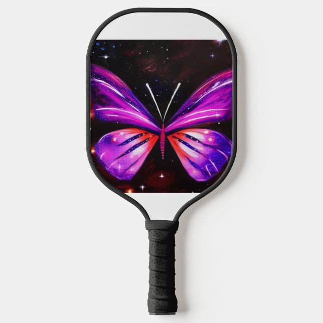 womens celestial butterfly  Black and White  Pickleball Paddle (Front)