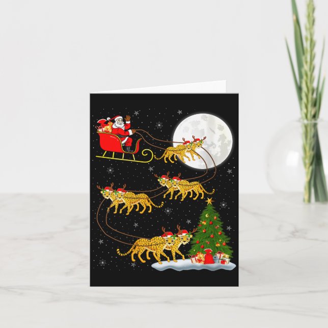 Womens Cheetah Santa Sleigh Flying Funny Magical C Card (Front)