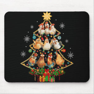 Womens Chicken Christmas Tree Santa Hat Xmas Light Mouse Pad