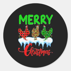 Womens Chicken Merry Christmas Pajamas Leopard Buf Classic Round Sticker