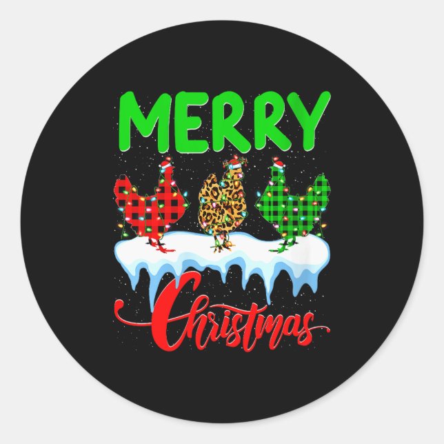 Womens Chicken Merry Christmas Pajamas Leopard Buf Classic Round Sticker (Front)