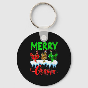 Womens Chicken Merry Christmas Pajamas Leopard Buf Keychain