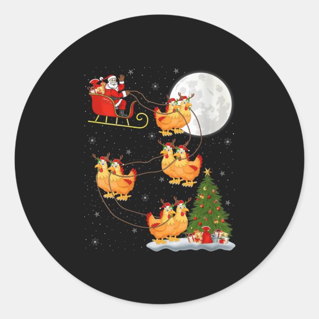 Womens Chicken Santa Sleigh Flying Funny Magical C Classic Round Sticker (Front)