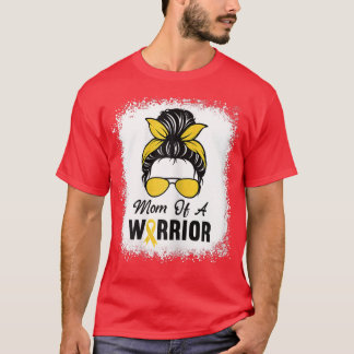 Womens Childhood Cancer Warrior Messy Bun Leopard  T-Shirt
