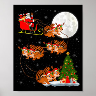 Womens Chipmunk Santa Sleigh Flying Funny Magical  Poster
