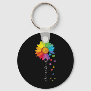 Womens Choose Kind Autism Awareness Rainbow Sunflo Keychain
