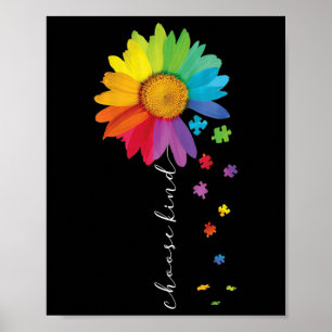 Womens Choose Kind Autism Awareness Rainbow Sunflo Poster