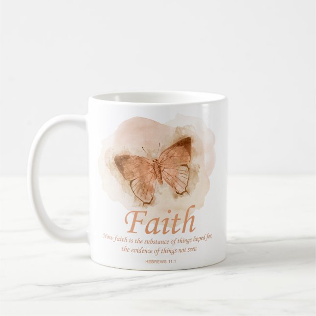 Women's Christian Bible Verse Butterfly: Faith Coffee Mug (Left)