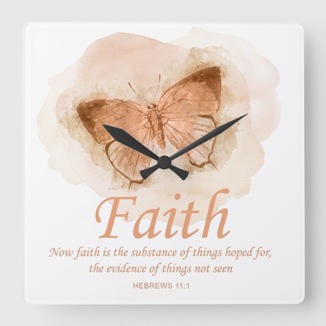Women's Christian Bible Verse Butterfly: Faith Square Wall Clock (Front)