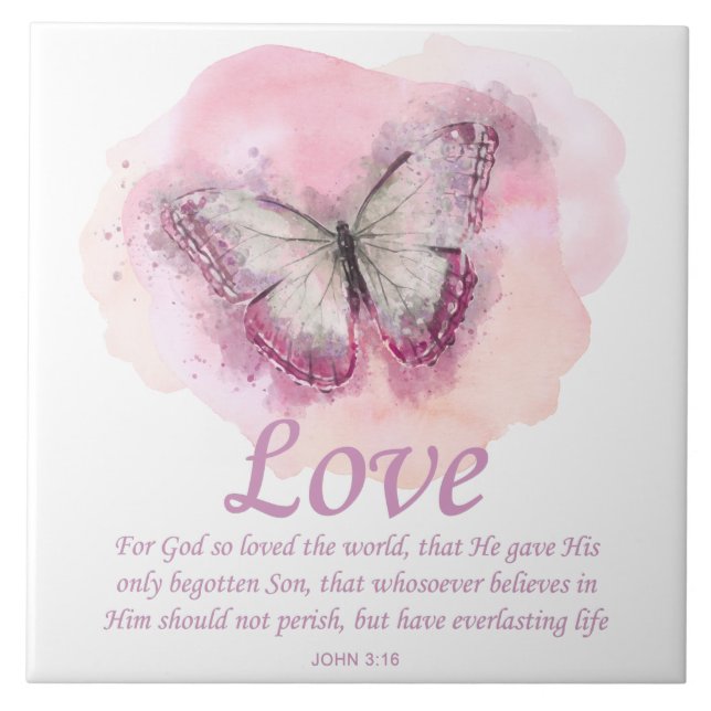 Women's Christian Bible Verse Butterfly: Love Tile (Front)