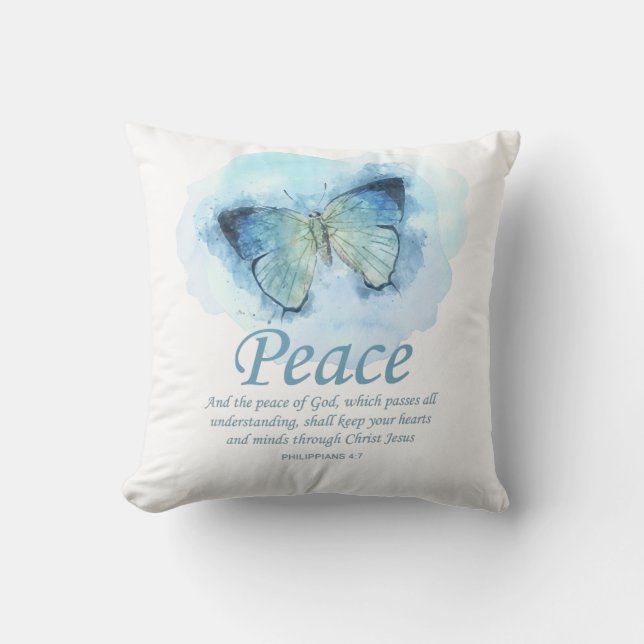 Women's Christian Bible Verse Butterfly: Peace Throw Pillow (Front)