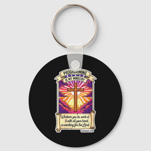 Womens Christian Programmer Programming Is My Mini Keychain (Front)