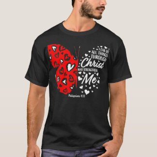 Womens Christian Valentine's Day Red Hearts Butter T-Shirt