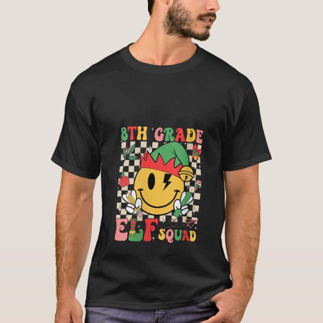 Womens Christmas 8th Grade Elf Squad Smile Face Te T-Shirt (Front)