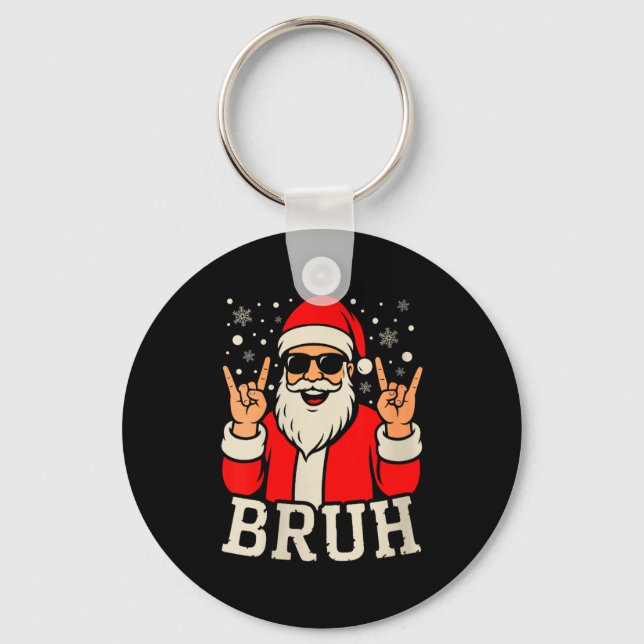 Womens Christmas Bruh Meme Funny Santa Claus Teen  Keychain (Front)